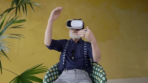 Adult Using VR Headset in a Home Environment