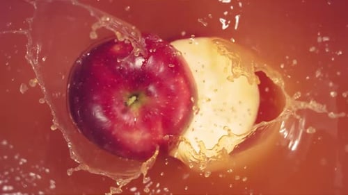 Red Apple Splashing Into Pool of Juice