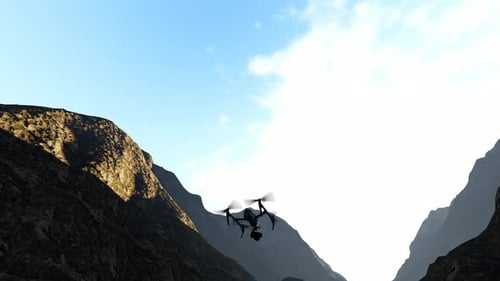 Drone Flying Between the Mountains