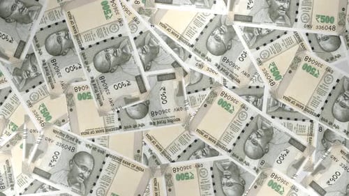 Falling Indian Rupee 500 Banknotes Animation Loop