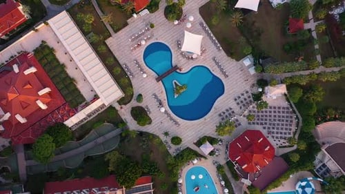 Aerial View of Luxury Resort Hotel with Swimming Pool.