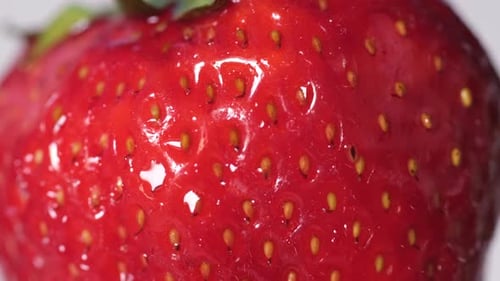 Close Up of Red Strawberries on Which Drops of Water Flow