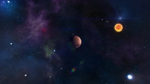 Rotating Planet and Sun in Cosmic Nebula Animation