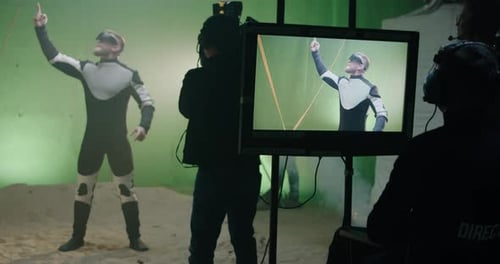 Filming Man in Futuristic Suit on Set