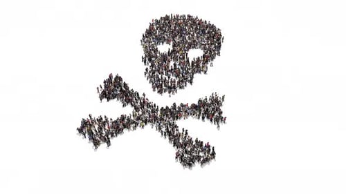 3D Crowd Forms Skull and Crossbones Symbol