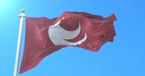 Realistic Waving Maroon Flag with White Crescent and Star