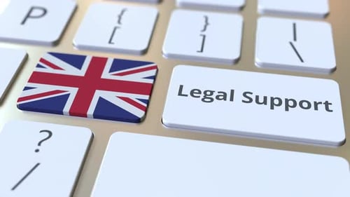 Legal Support Text and Flag of the UK on Computer Keyboard