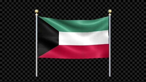Waving Kuwait Flag on Pole with Alpha Channel