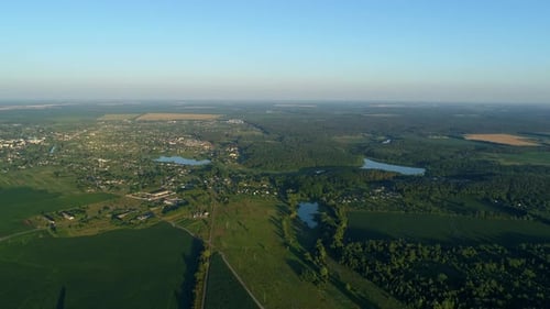 Aerial View Beautiful Landscape in Summer Drone Flying Corn Field in Sunny Day