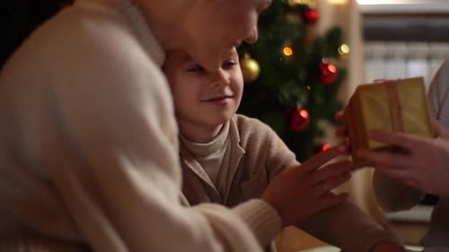 Happy Family Christmas Gift Exchange at Home