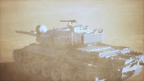 World War II Tank in Desert in Sand Storm