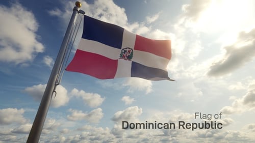 Dominican Republic Flag Waving Under Sunny Blue Sky