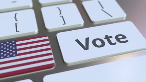 Pressing 'Vote' Button on American Flag Keyboard Animation