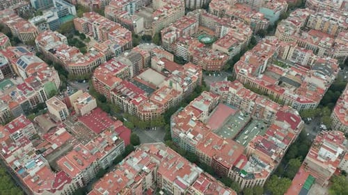 Aerial View. Typical Square Quarters of Barcelona.