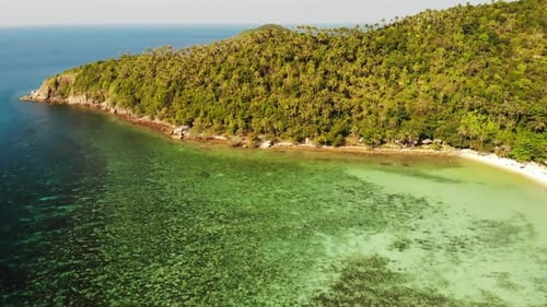 Aerial Drone View Small Koh Ma Island, Ko Phangan Thailand. Exotic Coast Panoramic Landscape, Mae