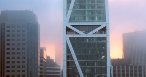 SAN FRANCISCO, CALIFORNIA, USA. October, 2018 High-rise Building Capturing Wind-driven Fog From the