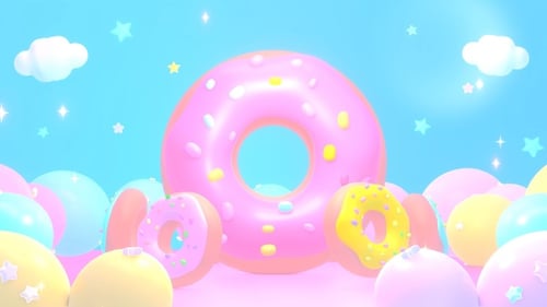 Cute 3D Pink Donut Sprinkles Celebration Background Loop
