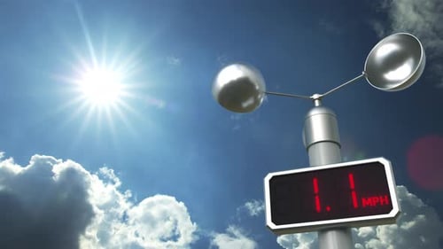 3D Anemometer Measuring Wind Speed against a Blue Sky