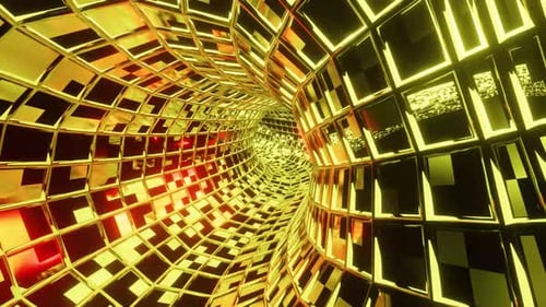 Gold Yellow Mirrored High Speed Travel Tube Background Vj Loop 4K
