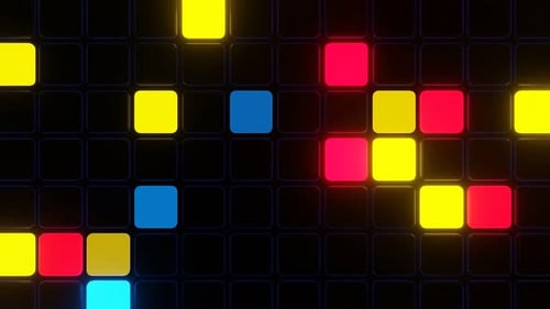 Fallende Neonwürfel auf dem Disco-Panel