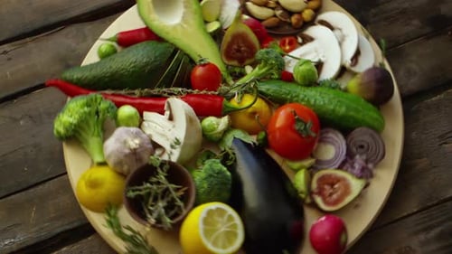 Fresh Organic Food on Wooden Plate