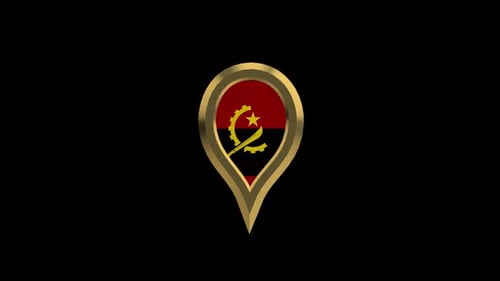 Golden Angola Flag Map Pointer 3D Animation