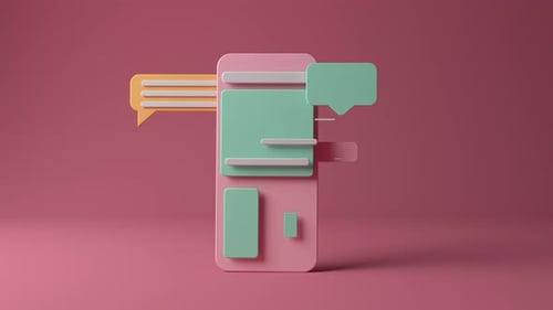 Animated 3D Phone Interface with Chat Bubbles and Social Icons