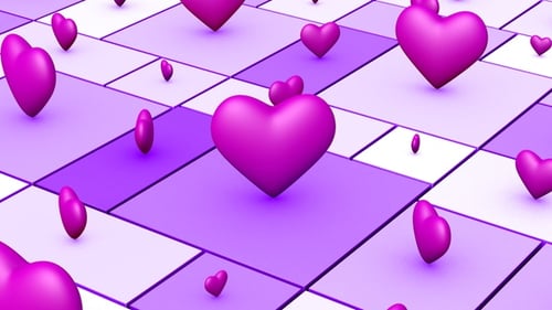 Looping Animated Hearts on Geometric Grid Background