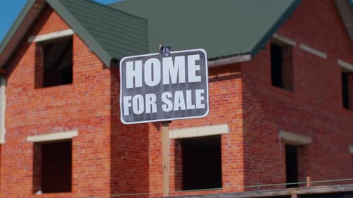 Home for Sale Sign Inscription Note Tag Message on Paper House on Background Advertising Selling