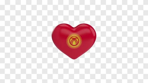 3D Kyrgyzstan Flag Heart Pulsing Animation