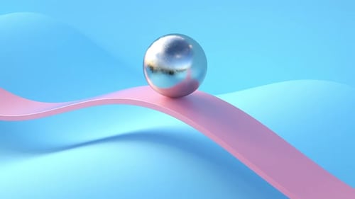 A loopable 3d render animation of ball sliding, metallic, pink and blue colors