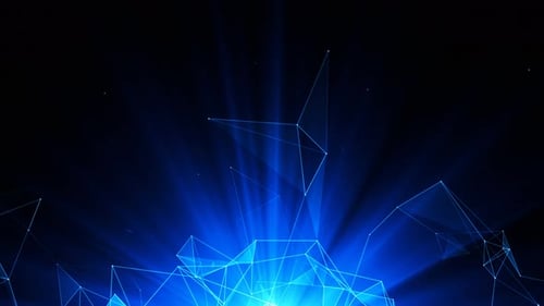 Abstrakte 3D-Technologie mit Schnittpunkten und Partikeln. 4K-Loop