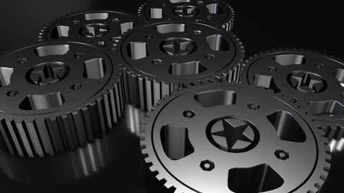 Gears Rotation In Reflective Floor Loop