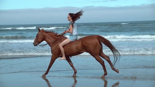 Super slow motion shot of woman riding horses at beach, Oregon, shot on Phantom Flex 4K