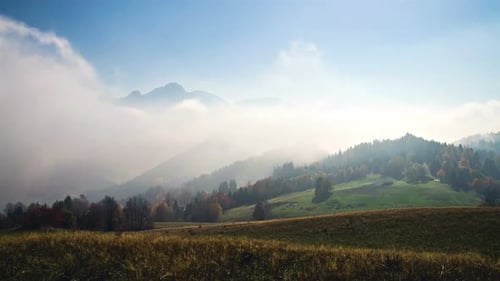 Rolling Hills and Misty Mountains Landscape