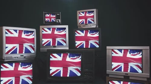 Flag of Great Britain and Retro Television Sets