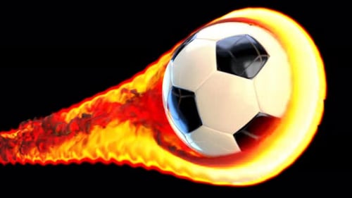 Flying soccer ball on fire on a black background