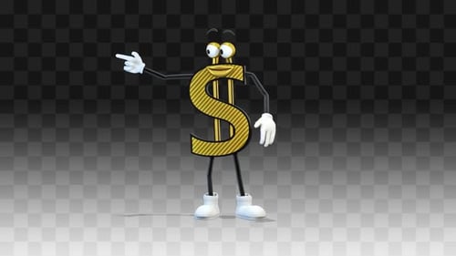 Animated Golden Dollar Sign Character Pointing Left and Right