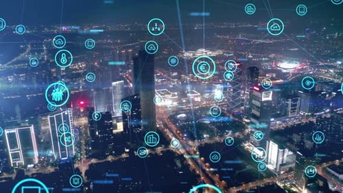 smart Connected city skyline. Futuristic network concept, city Technology.