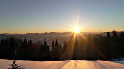 Aerial View in Sundown Winter Mountain