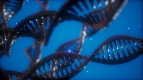 Animated DNA Double Helix Structure on Blue Background