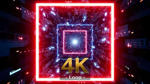 Glowing Red and Blue Lights in Sci Fi Frame Cyber Tunnel