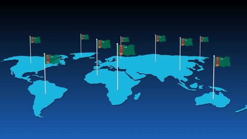 Flat Design World Map with Global Flags Animation
