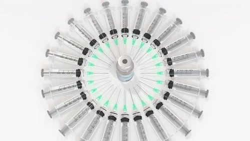 3D Animated Syringes and Vaccine Vial Medical Healthcare Concept