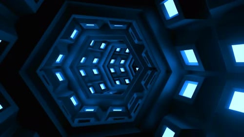 Abstract Digital Geometric Background with Futuristic Tunnel with Glowing Neon Light