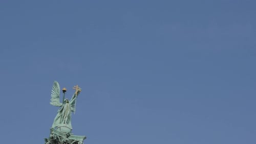 Archangel statue on Hosok tere Archangel statue Budapest slow tilt 4K 2160p UltraHD footage - Famo