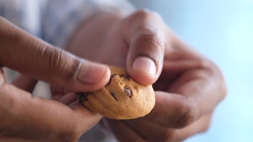 Breaking Chocolate Chip Cookies Close Up