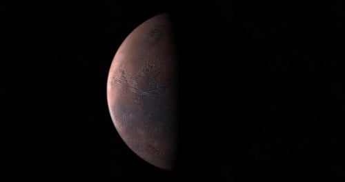 Rotating Red Planet Mars in Dark Space