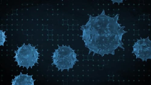 Futuristic Microscopic Organisms Floating on Digital Grid Background