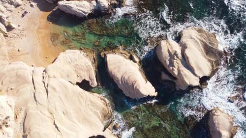 Nature Aerial View Landscape Over the Ocean Sea Waves on the Unusual Rocky Coast Waves Wash Over